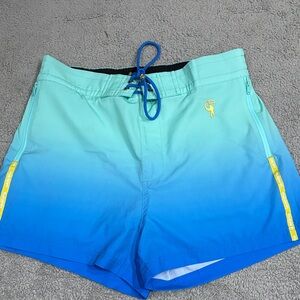 Gradient Blue Swim Trunks with Yellow Details